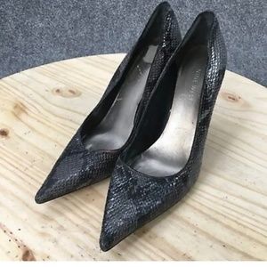 Nine West Heels Womens 7 M High Pump Stiletto Gray Fabric Slip On Pointed Toe